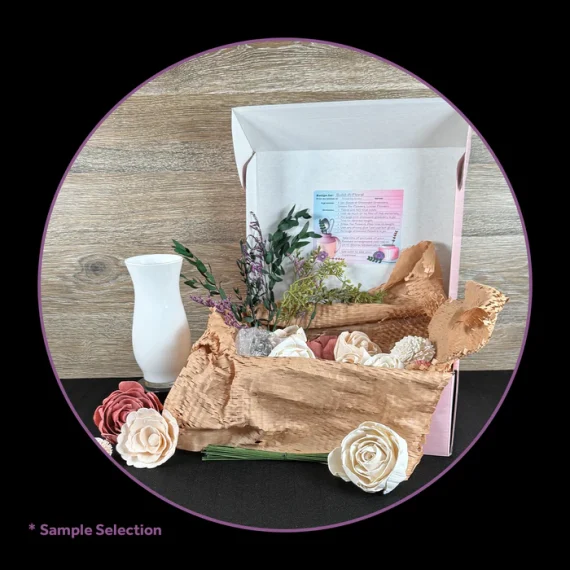 DIY Build-A-Floral (30 flower) Kit, Carafe Glass Vase, Sola Wood Flowers - Image 3