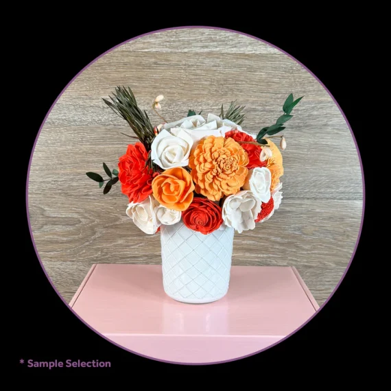 DIY Build-A-Floral (30 flower) Kit, Quilted Glass Vase, Sola Wood Flowers - Image 5