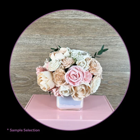 DIY Build-A-Floral (30 flower) Kit, Square Short Glass Vase, Sola Wood Flowers - Image 5