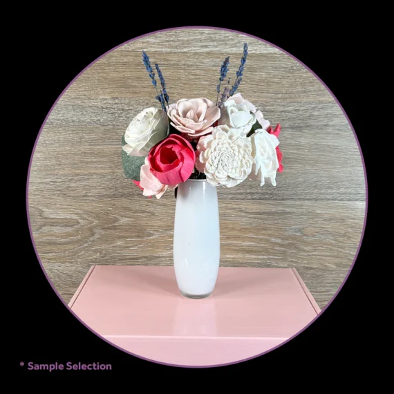 DIY Build-A-Floral (20 flower) Kit, Fluted Glass Vase, Sola Wood Flowers - Image 9