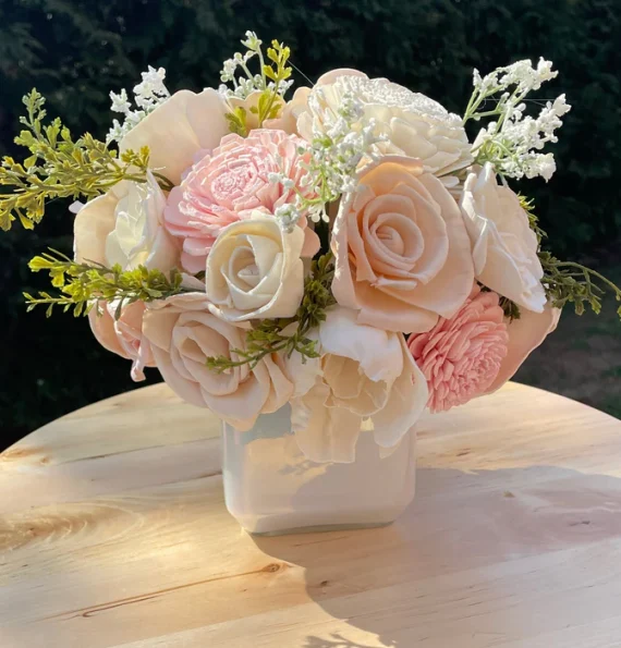 Build-A-Floral (30 flower) Custom Arrangement, Square Glass Jar Vase, Sola Wood Flowers - Image 6