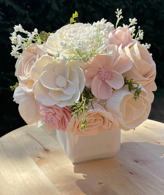 Build-A-Floral (30 flower) Custom Arrangement, Square Glass Jar Vase, Sola Wood Flowers - Image 7
