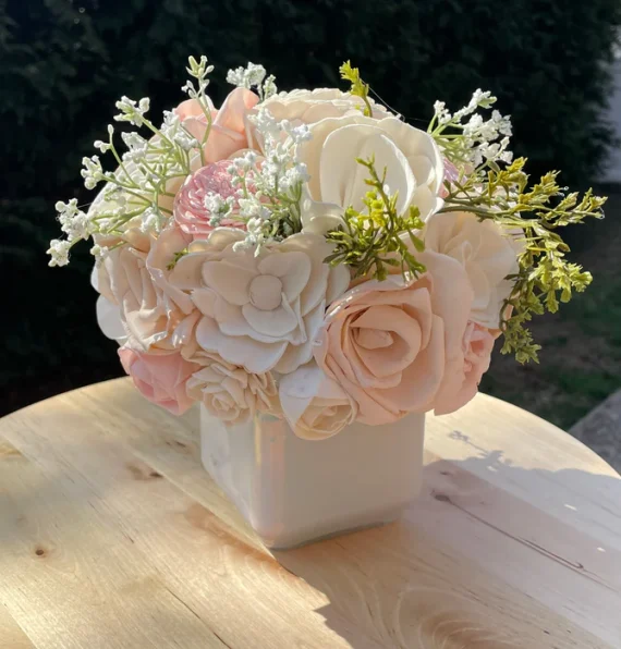 Build-A-Floral (30 flower) Custom Arrangement, Square Glass Jar Vase, Sola Wood Flowers - Image 9
