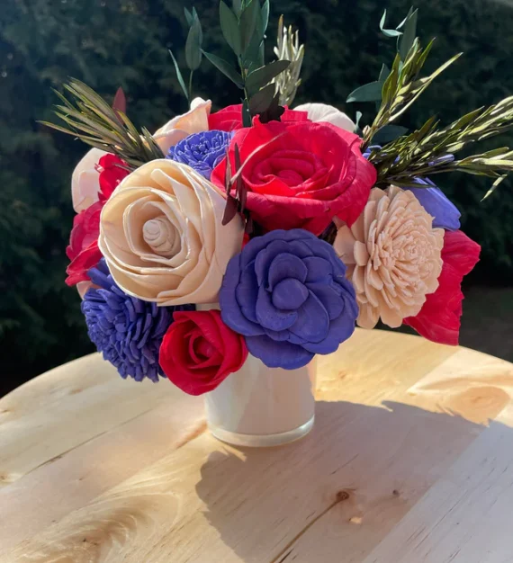 Build-A-Floral (20 flower) Custom Arrangement, Glass Candle Vase, Sola Wood Flowers - Image 7